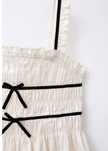 Beyaz Fırfırlı Nakışlı Mini Elbise - Görsel 3