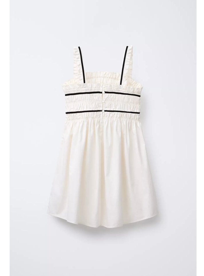 Beyaz Fırfırlı Nakışlı Mini Elbise - Görsel 2