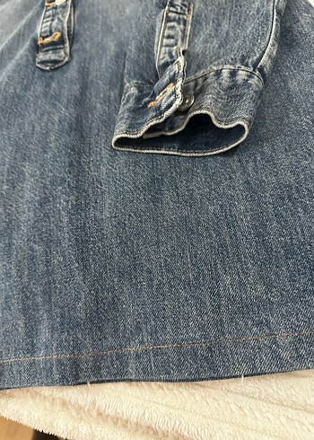 Düğmeli Mavi Kadın Denim elbise - Görsel 4