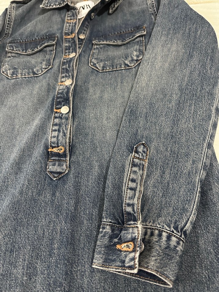 Düğmeli Mavi Kadın Denim elbise - Görsel 3