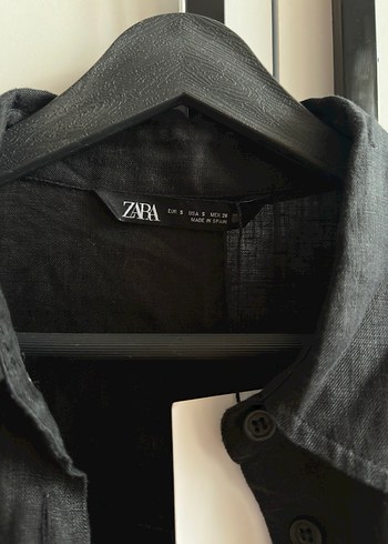 Siyah Keten Düğmeli Gömlek - Görsel 3