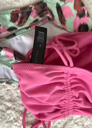 xs Beden pembe Renk Pembe Bağcıklı Mini Bikini Takımı
