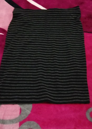 Çizgili Siyah Hamile Midi Etek - Görsel 2