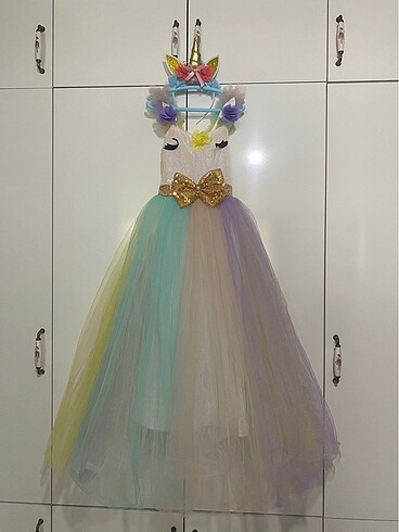 Unicorn kız cocuk kostüm ve taç