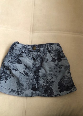 Kız Çocuk Gri Batik Desenli Denim Etek