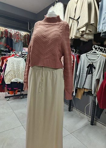 Bohem Tarz Uzun Kollu Örgü pembe Kazak - Görsel 2