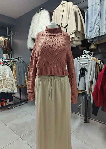 Bohem Tarz Uzun Kollu Örgü pembe Kazak - Görsel 3