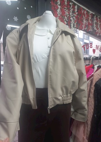 Bej Rugan Kadın Deri mont - Görsel 5