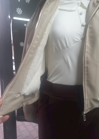 Bej Rugan Kadın Deri mont - Görsel 4