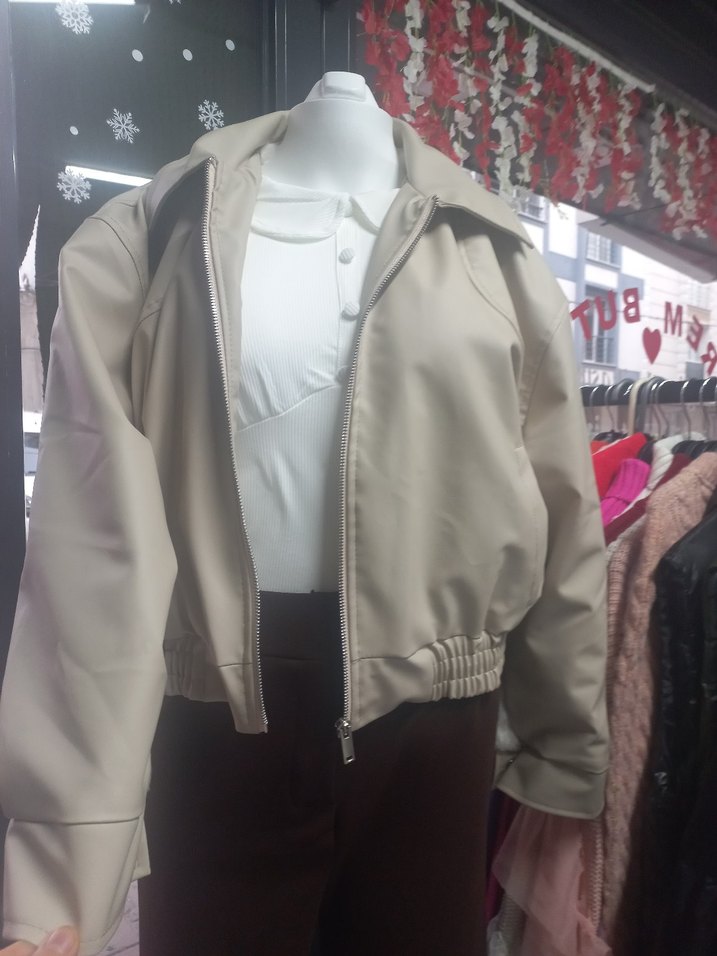 Bej Rugan Kadın Deri mont - Görsel 5