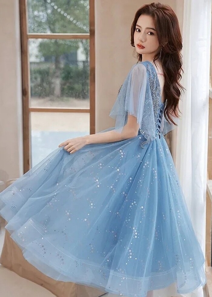 Mavi tül abiye  - Görsel 3