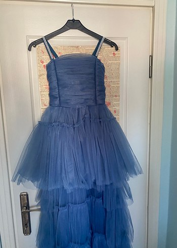 Koyu Mavi Pilili Kız Elbisesi - Görsel 3