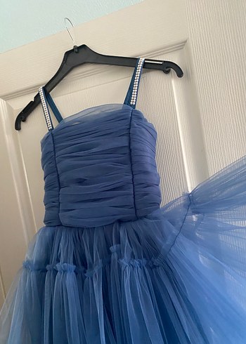 Koyu Mavi Pilili Kız Elbisesi - Görsel 8