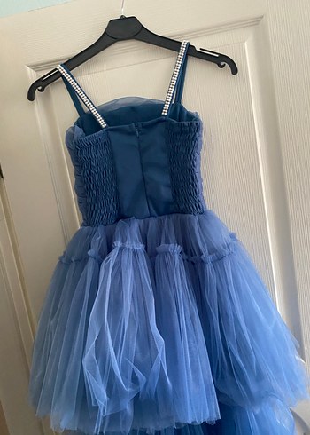 Koyu Mavi Pilili Kız Elbisesi - Görsel 5