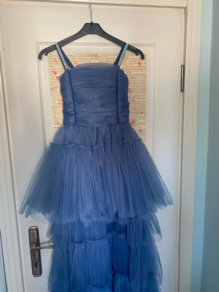 Koyu Mavi Pilili Kız Elbisesi - Görsel 3