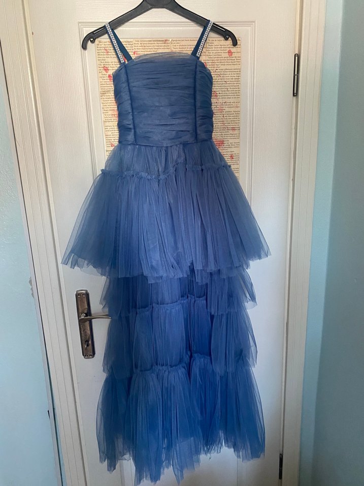 Koyu Mavi Pilili Kız Elbisesi - Görsel 2