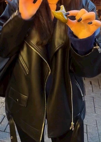 Pull and Bear Siyah Deri Biker Ceket