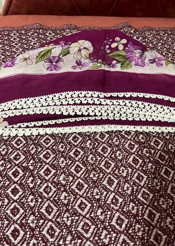 Bordo Dantelli Tığ İşi Tülbent - Görsel 3