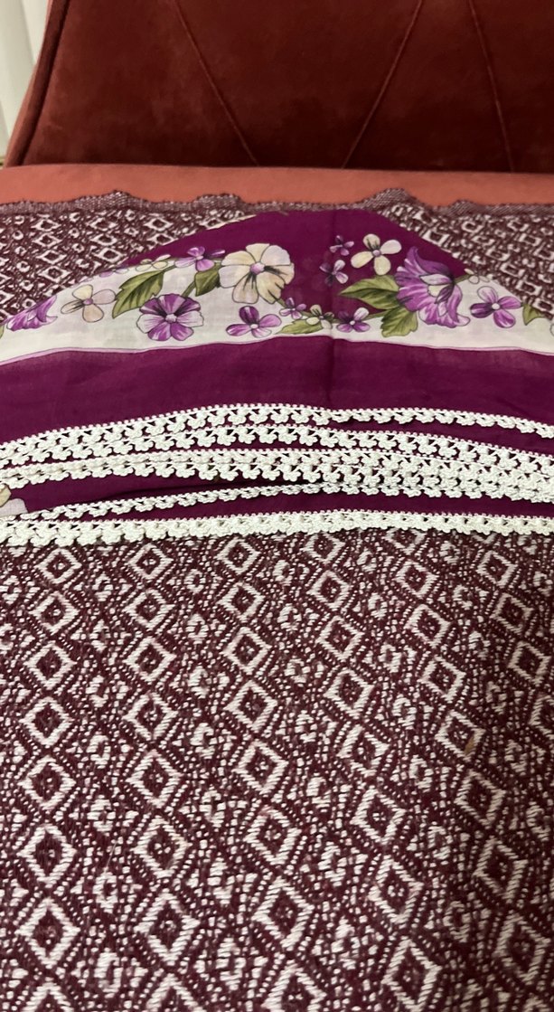 Bordo Dantelli Tığ İşi Tülbent - Görsel 3