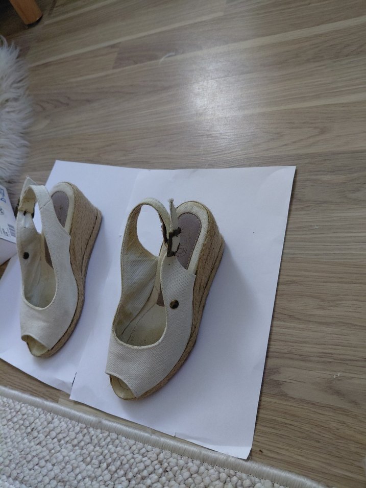 Kadın Beyaz Keten Dolgu Topuklu Sandalet - Görsel 3