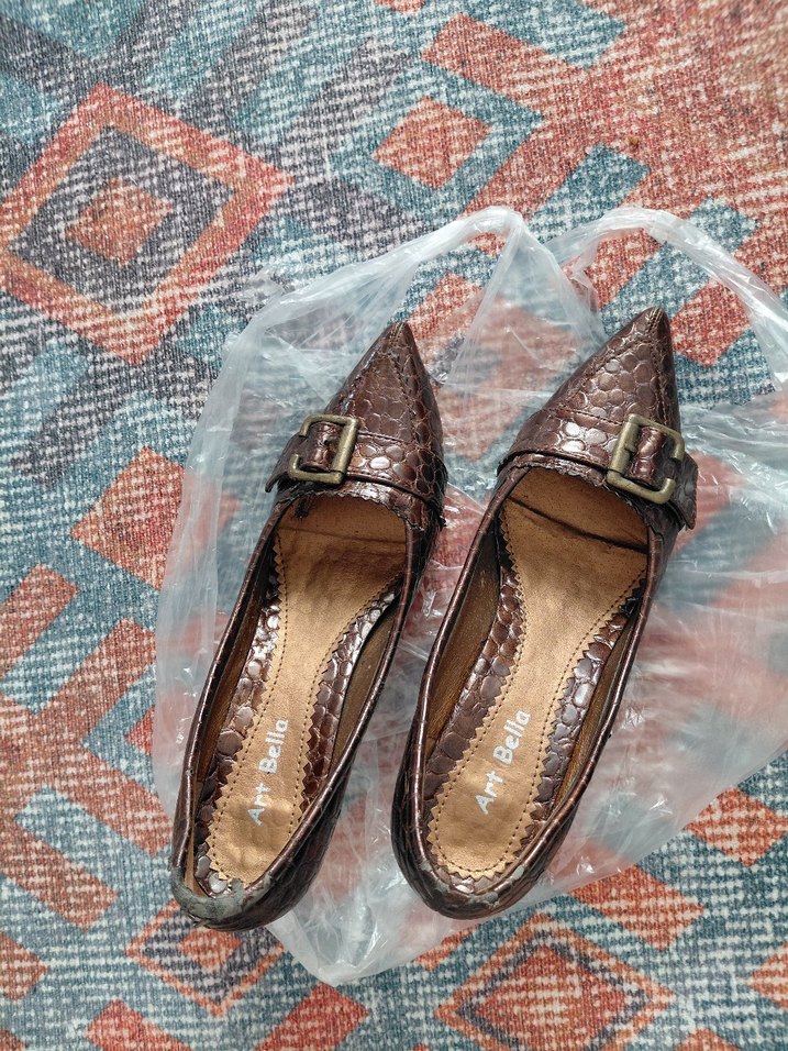 Kahverengi Yılan Derisi Desenli Tokalı Topuklu Ayakkabı - Görsel 2