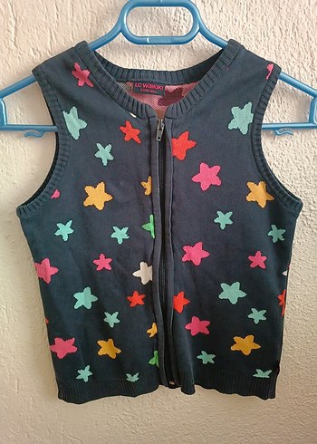 Kız Çocuk Renkli Yıldız Desenli Triko Yelek - Görsel 4