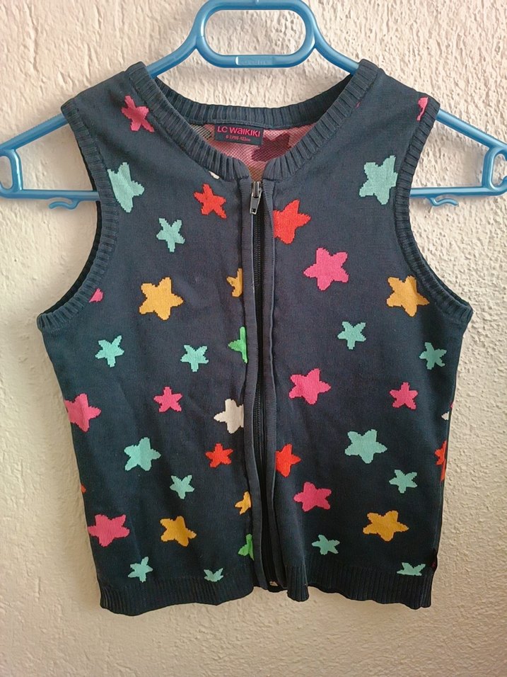 Kız Çocuk Renkli Yıldız Desenli Triko Yelek - Görsel 4