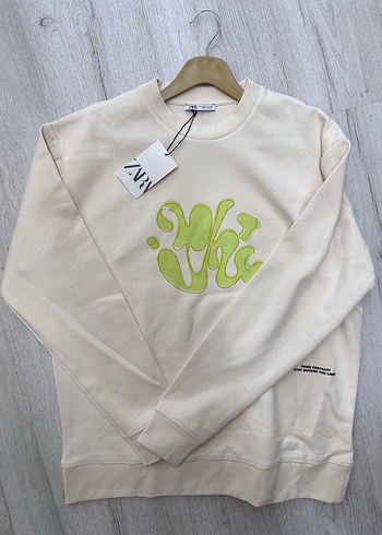 Beyaz Pamuklu Baskılı Erkek Sweatshirt