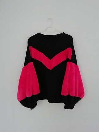 Siyah-pembe kışlık sweatshirt