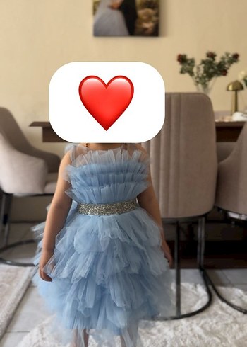 Standart Beden Beden Diger Mavi Straplez Fırfırlı Abiye Elbise