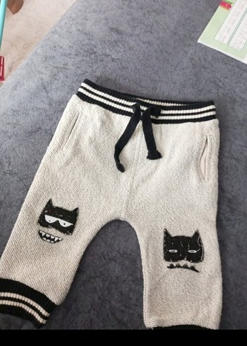 6-9 Ay Beden gri Renk Nakışlı Örme Gri Erkek Çocuk Eşofman Altı