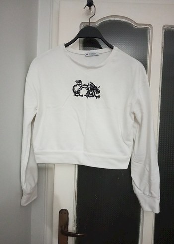 Beyaz Baskılı Mini Sweatshirt