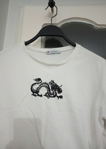l Beden beyaz Renk Beyaz Baskılı Mini Sweatshirt
