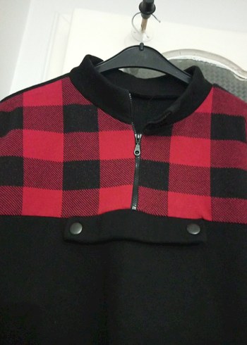 l Beden kırmızı Renk Kırmızı Siyah Kareli Sweatshirt kadın buliz