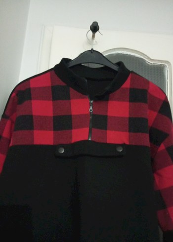 l Beden Kırmızı Siyah Kareli Sweatshirt kadın buliz