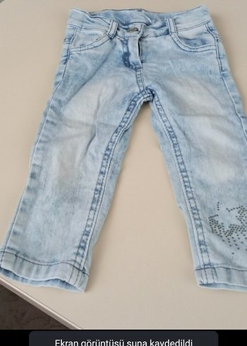 9-12 Ay Beden Nakışlı Gri Mavi Kız Kot Pantolon