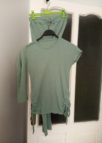 Yeşil V Yaka Kemerli Triko - Görsel 5