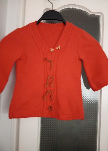 Kız Çocuk Kırmızı Bohem Düğmeli Hırka - Görsel 4