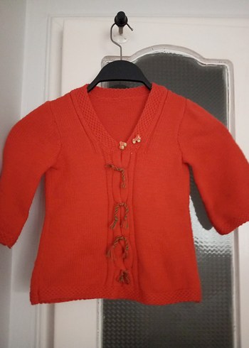 Kız Çocuk Kırmızı Bohem Düğmeli Hırka - Görsel 2