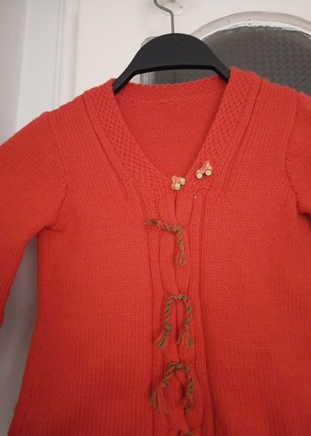 Kız Çocuk Kırmızı Bohem Düğmeli Hırka - Görsel 3