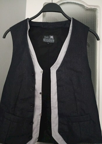 Gri Düğmeli Denim erkek yelek - Görsel 2