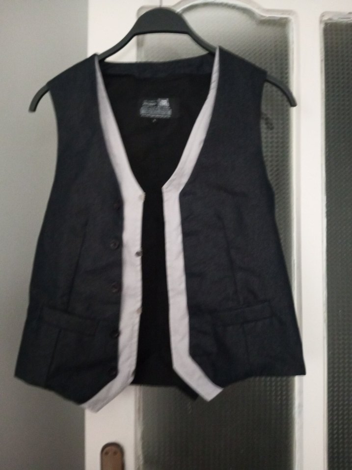 Gri Düğmeli Denim erkek yelek - Görsel 4