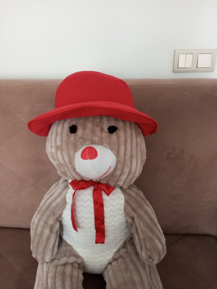 Kırmızı Şapkalı Kahverengi Peluş Ayı - Görsel 5