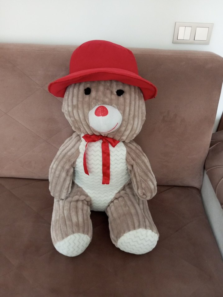 Kırmızı Şapkalı Kahverengi Peluş Ayı - Görsel 4