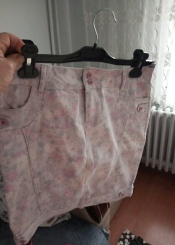 Düğmeli Pembe Batik Desen Mini Etek - Görsel 5