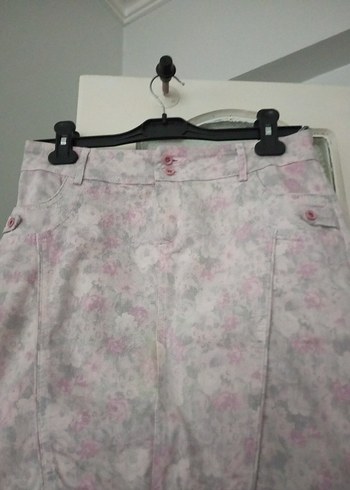 Düğmeli Pembe Batik Desen Mini Etek - Görsel 7