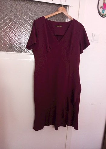 Bordo V Yaka Midi Elbise