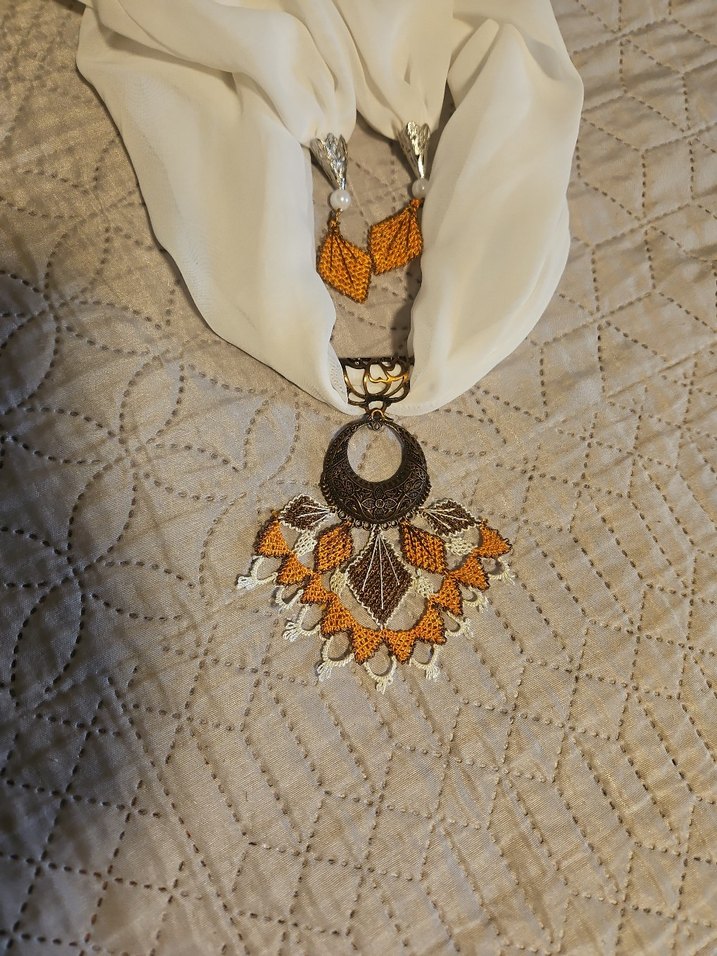 Boncuk ve iğne oyası  İşlemeli Bohem Broş - Görsel 4