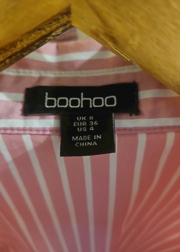 Boohoo marka Pembe Çizgili Pamuklu Uzun Kollu Gömlek - Görsel 3