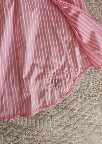 Boohoo marka Pembe Çizgili Pamuklu Uzun Kollu Gömlek - Görsel 7